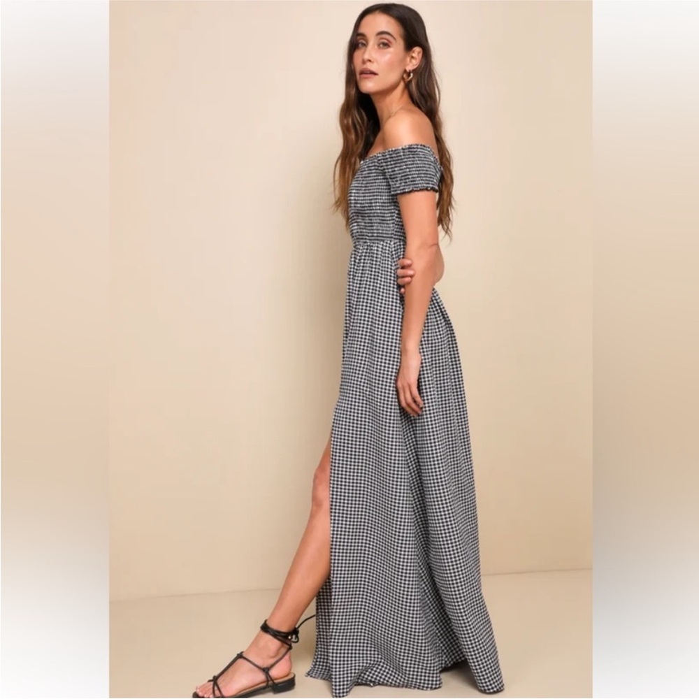 NWT Lulus Patsy Gingham Off Shoulder Maxi Dress Size S - Picture 3 of 9